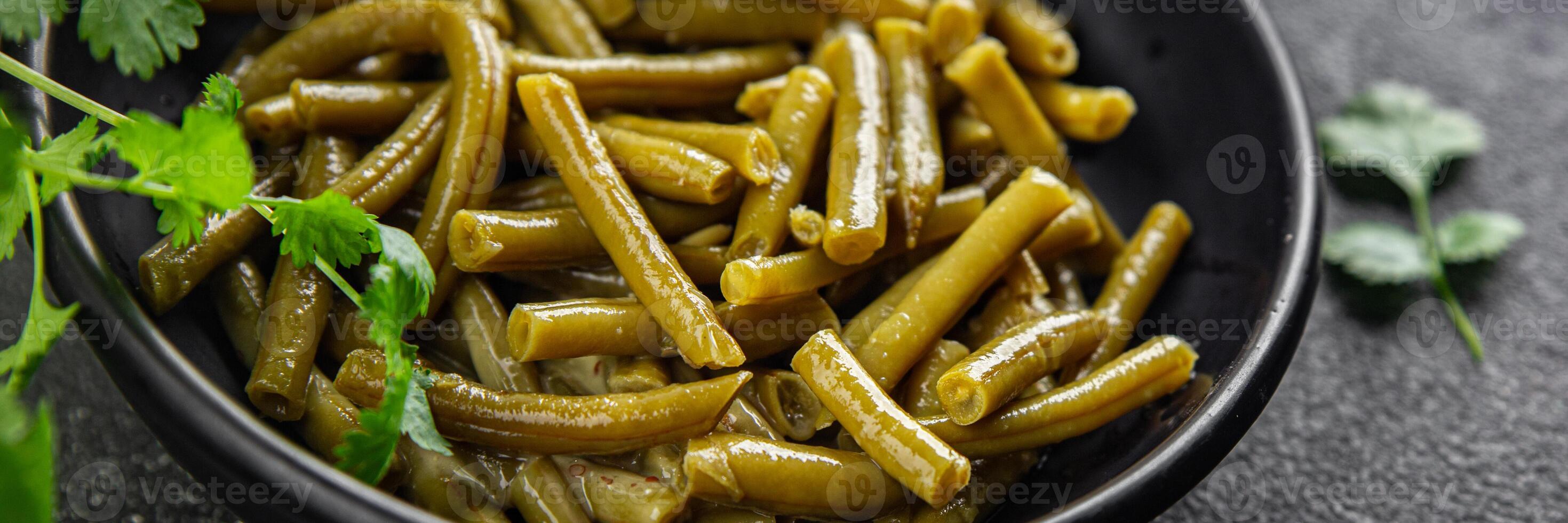 Green beans food ready to eat tasty food dish fresh delicious gourmet food background on the table rustic top view copy space top view keto and paleo diet photo