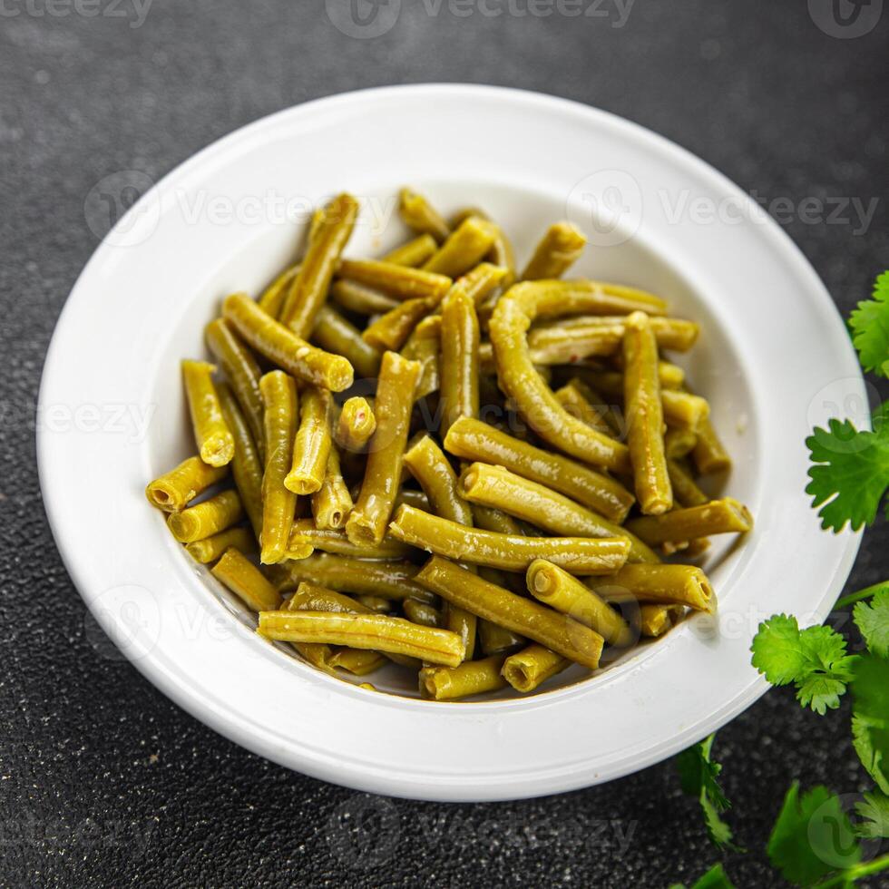 Green beans food ready to eat tasty food dish fresh delicious gourmet food background on the table rustic top view copy space top view keto and paleo diet photo