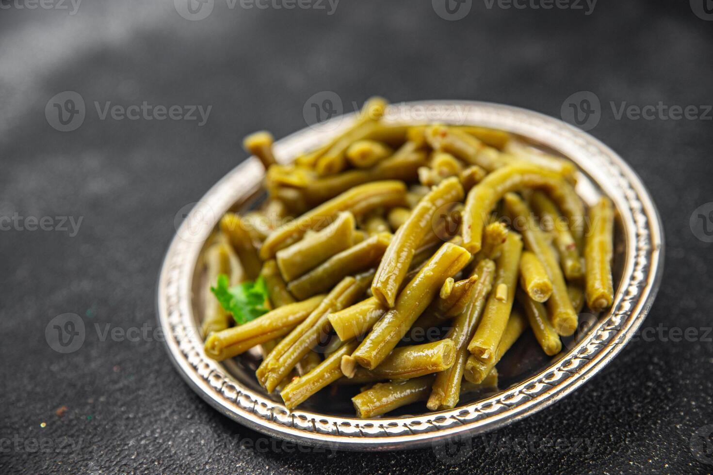 Green beans food ready to eat tasty food dish fresh delicious gourmet food background on the table rustic top view copy space top view keto and paleo diet photo