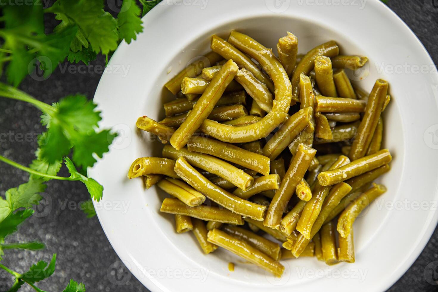 Green beans food ready to eat tasty food dish fresh delicious gourmet food background on the table rustic top view copy space top view keto and paleo diet photo
