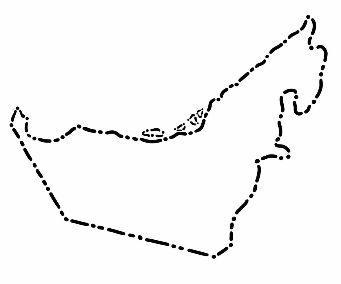 Doodle freehand dash line drawing of UAE map. vector
