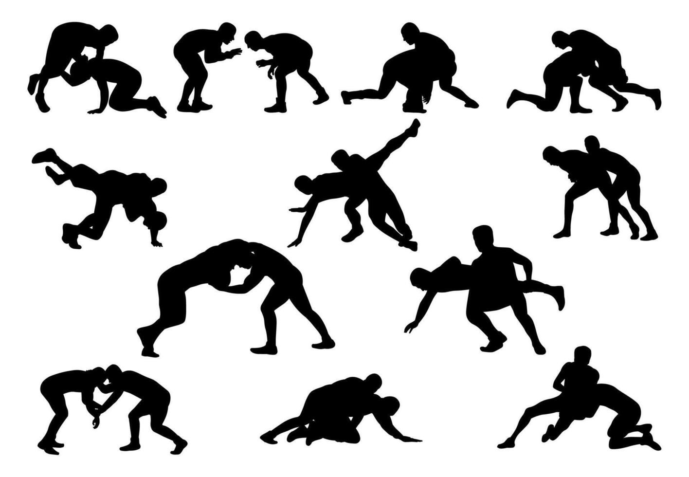 Wrestling sport silhouettes illustration set vector