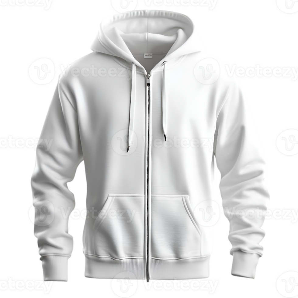 A white hoodie with a zipper on the front png
