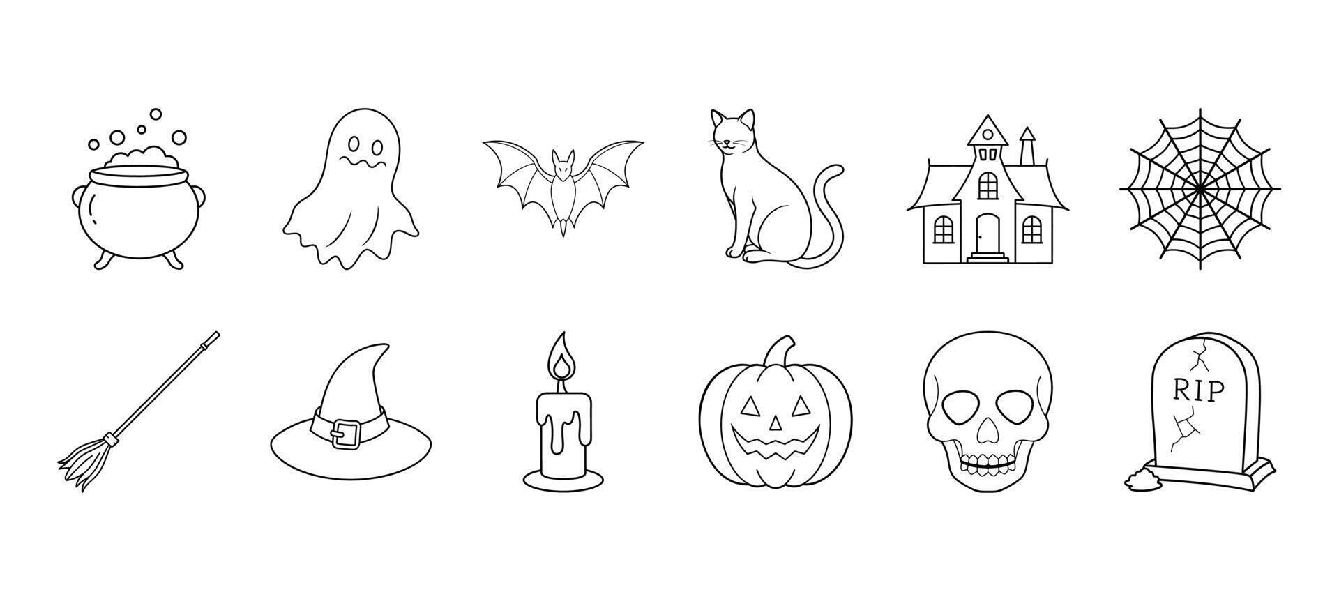 Halloween Icon Pack Spooky Coloring Book Elements for Halloween Designs and Projects vector