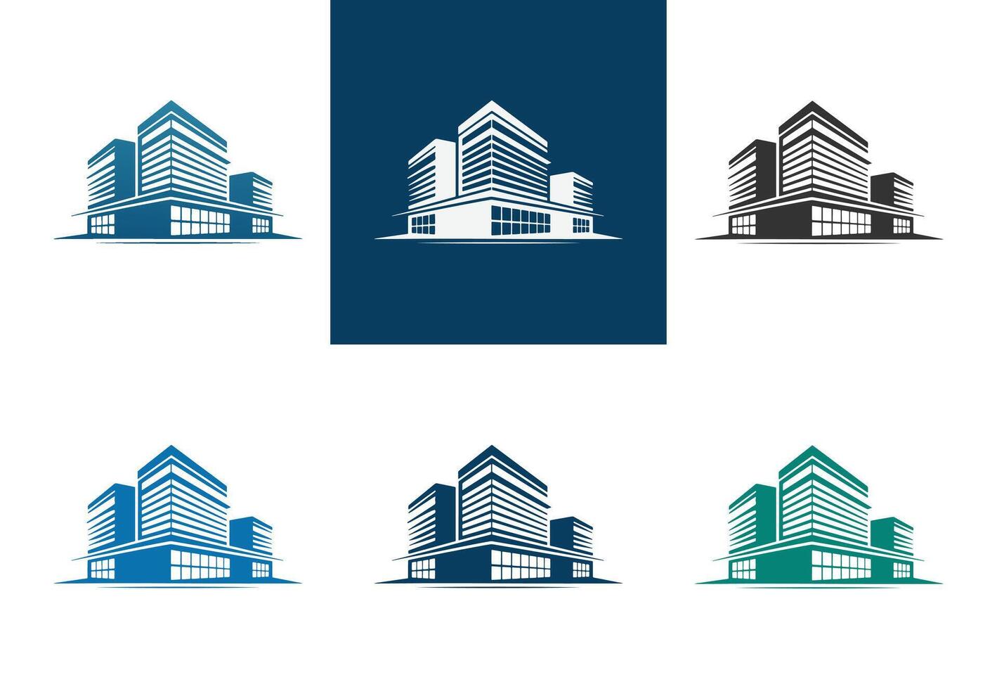 Four different buildings with different colors and shapes vector