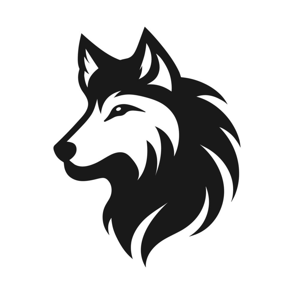 A black and white wolf head on a white background vector