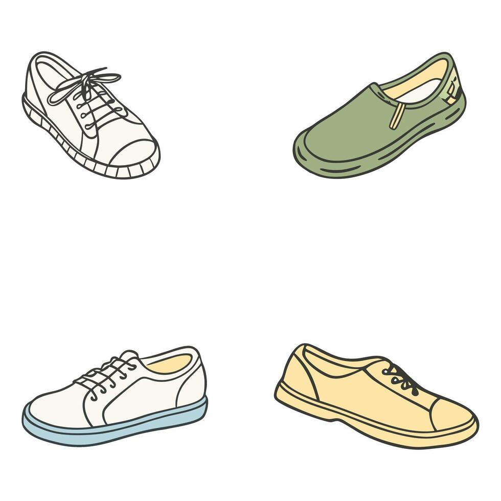 Minimalist cartoon shoe designs on white background vector