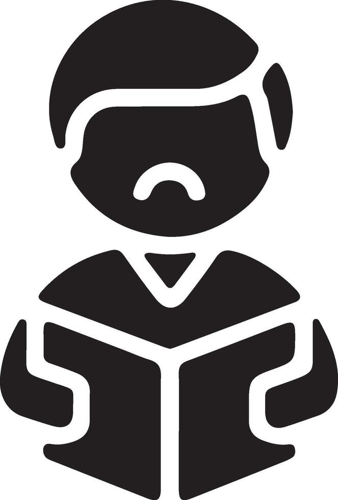 Black and white silhouette of a person reading a book icon vector