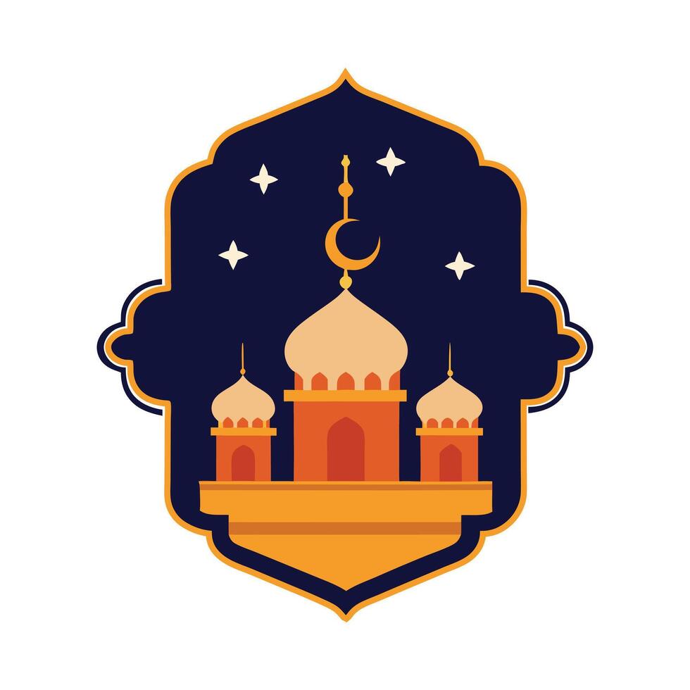 Minimalist flatstyle illustration of a mosque with domes and crescent moon vector