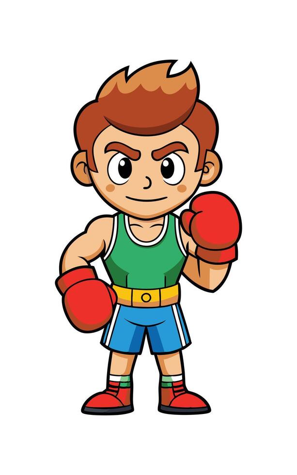 Flat style cartoon illustration of a boxer wearing boxing gloves vector