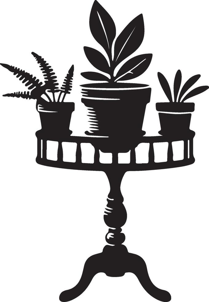 Silhouette of Potted Plants on Vintage Table vector