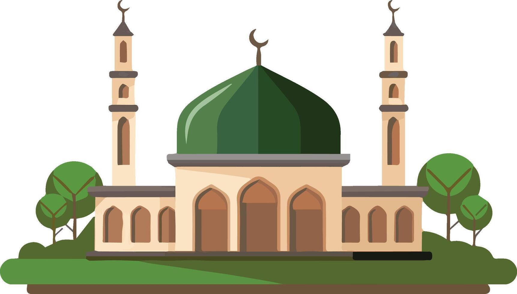 Flat Illustration of a Mosque with Green Dome and Minarets vector