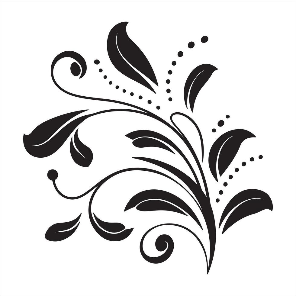 Floral Silhouette Design with Curved Leaf Pattern, Swirl Floral , Ornament Floral Design Download vector