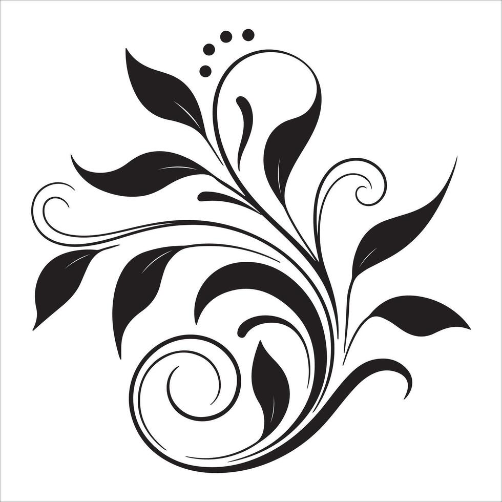 floral , Floral Silhouette Design with Curved Leaf Pattern, Swirl Floral , Ornament Floral Design Download vector