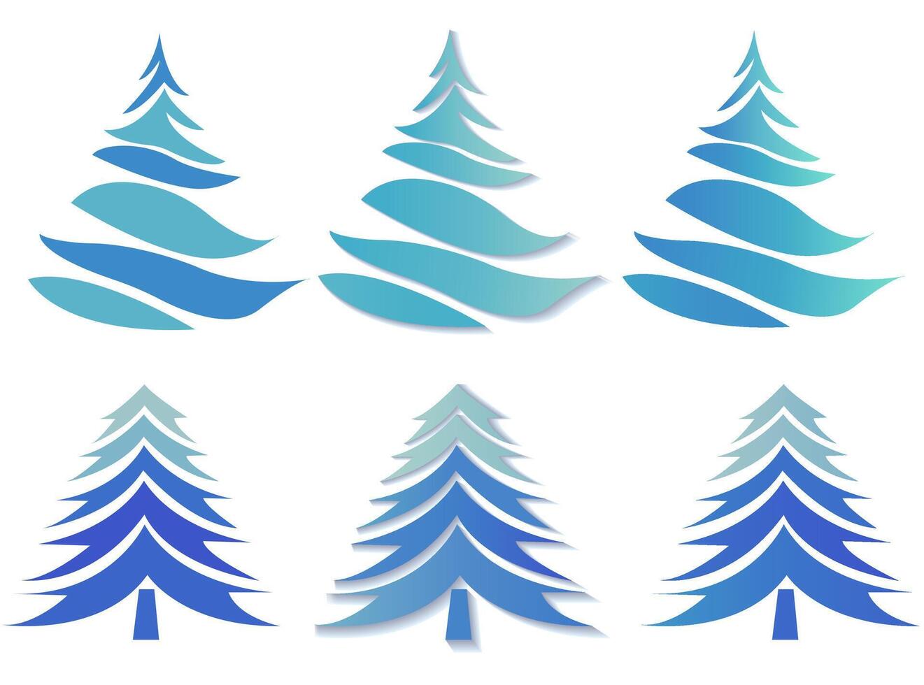 The image showcases artistic Christmas trees in varying blue shades on a clean background. It represents a festive concept. illustration vector