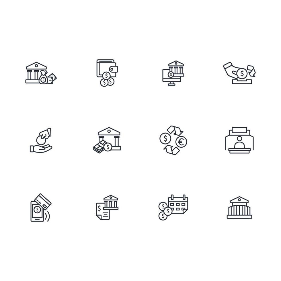 Bank icon set..Editable stroke.linear style sign for use web design,logo.Symbol illustration. vector