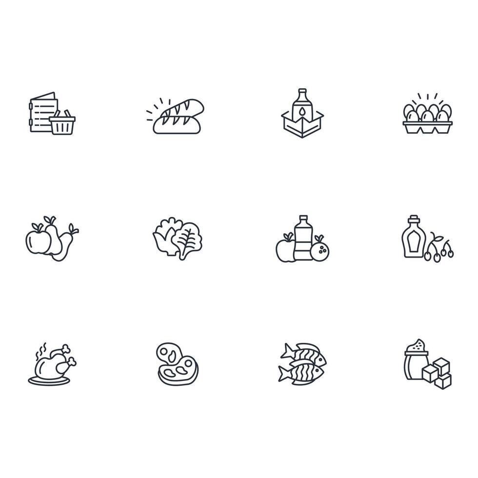 grocery icon set..Editable stroke.linear style sign for use web design,logo.Symbol illustration. vector