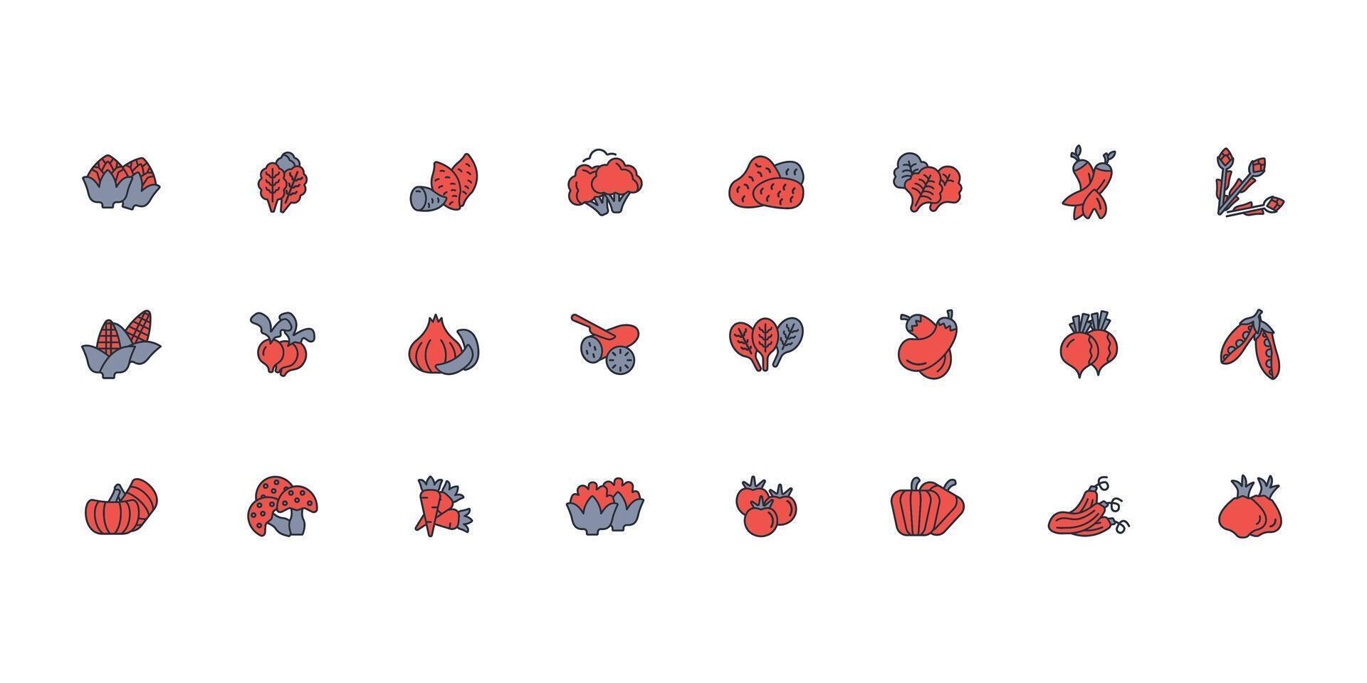 Vegetables icon set..Editable stroke.linear style sign for use web design,logo.Symbol illustration. vector