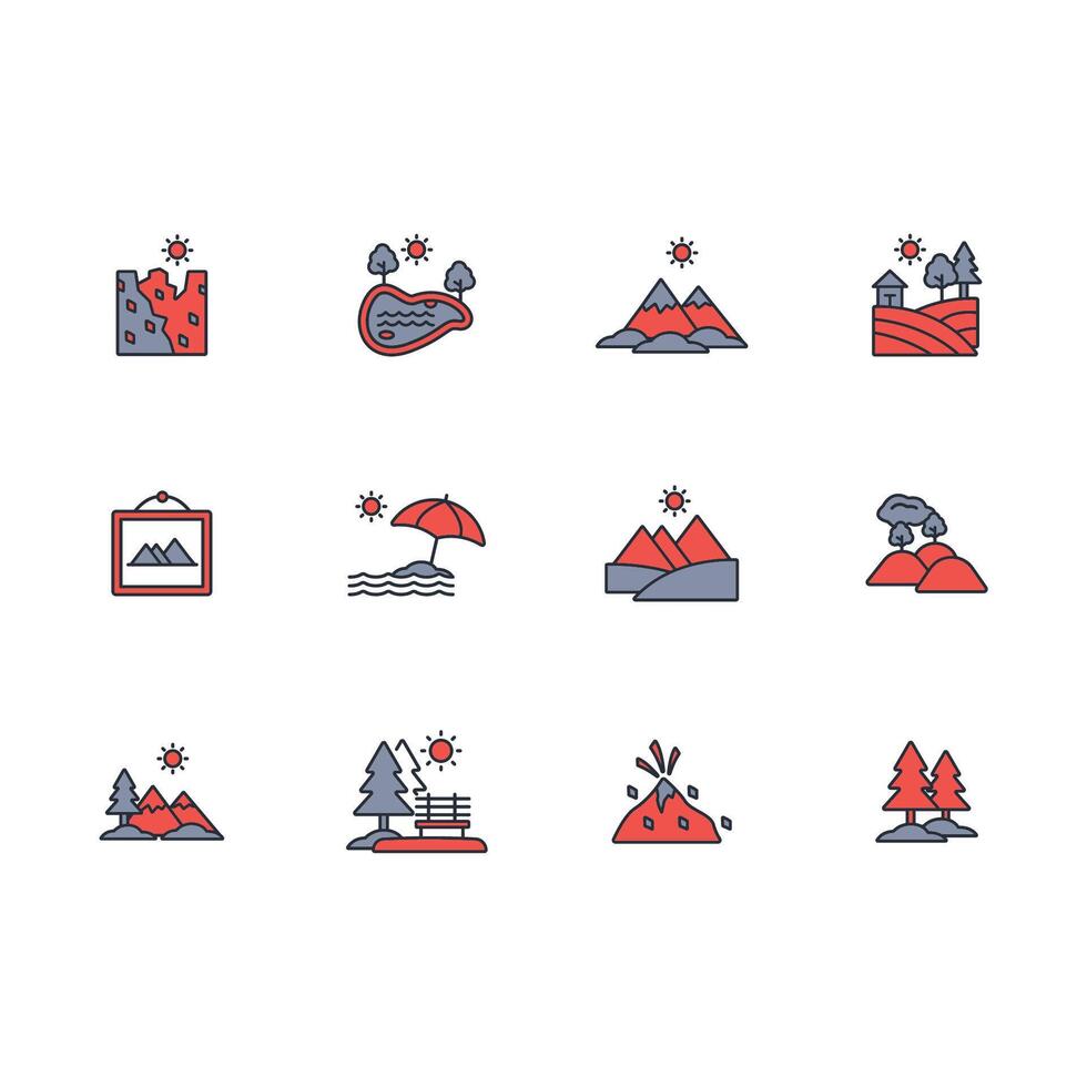 Landscape icon set..Editable stroke.linear style sign for use web design,logo.Symbol illustration. vector