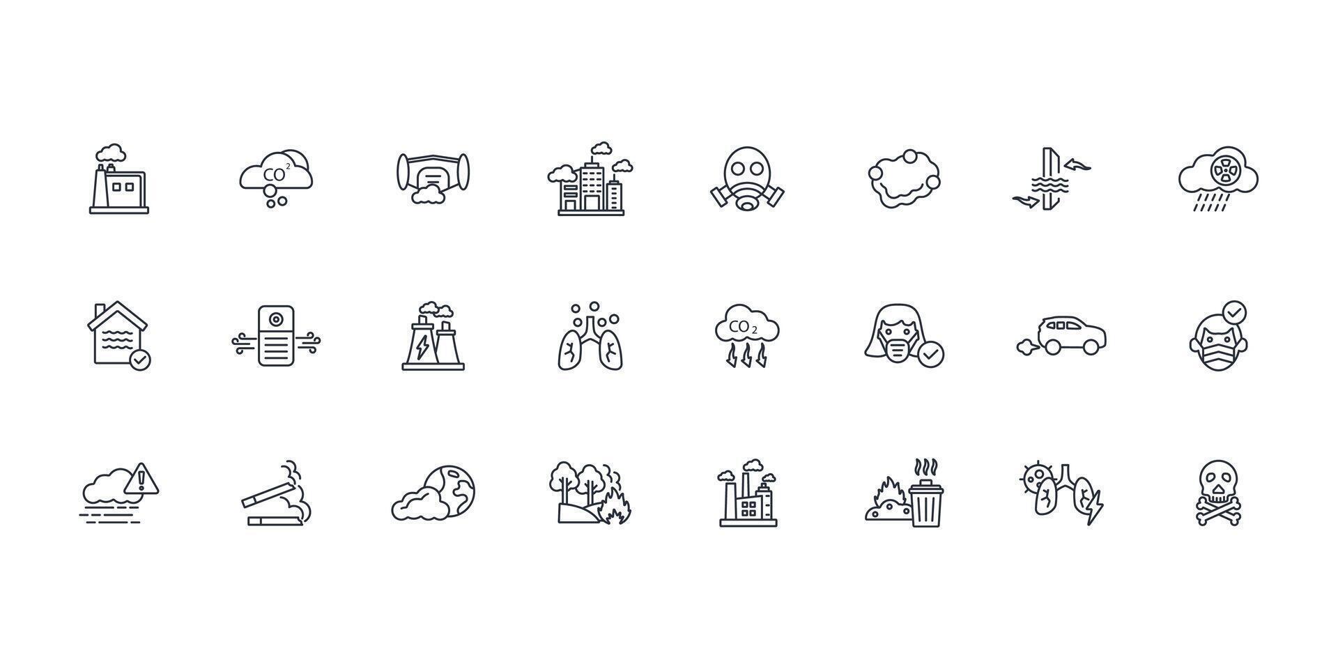 Air Pollution icon set..Editable stroke.linear style sign for use web design,logo.Symbol illustration. vector