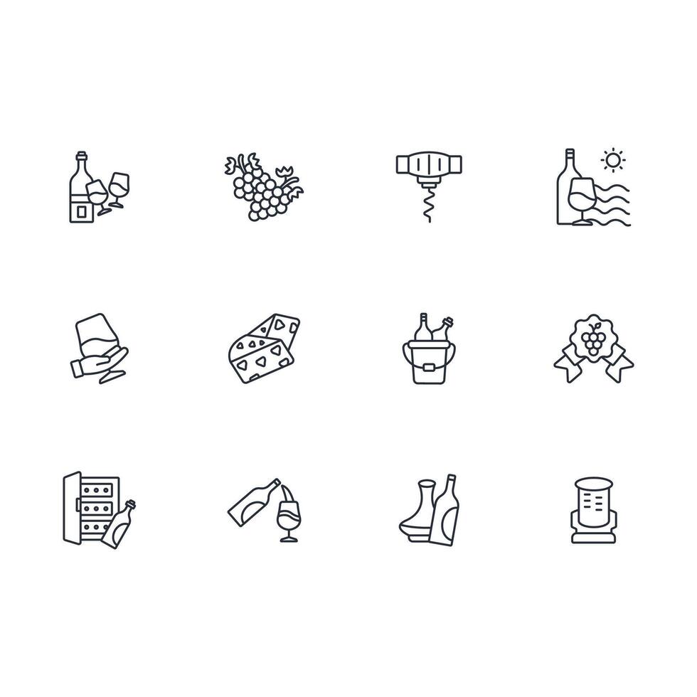 Wine icon set..Editable stroke.linear style sign for use web design,logo.Symbol illustration. vector