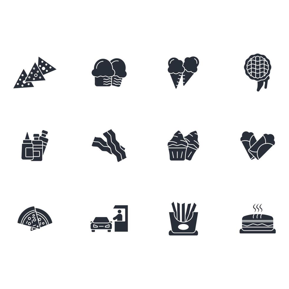 Fast food icon set..Editable stroke.linear style sign for use web design,logo.Symbol illustration. vector