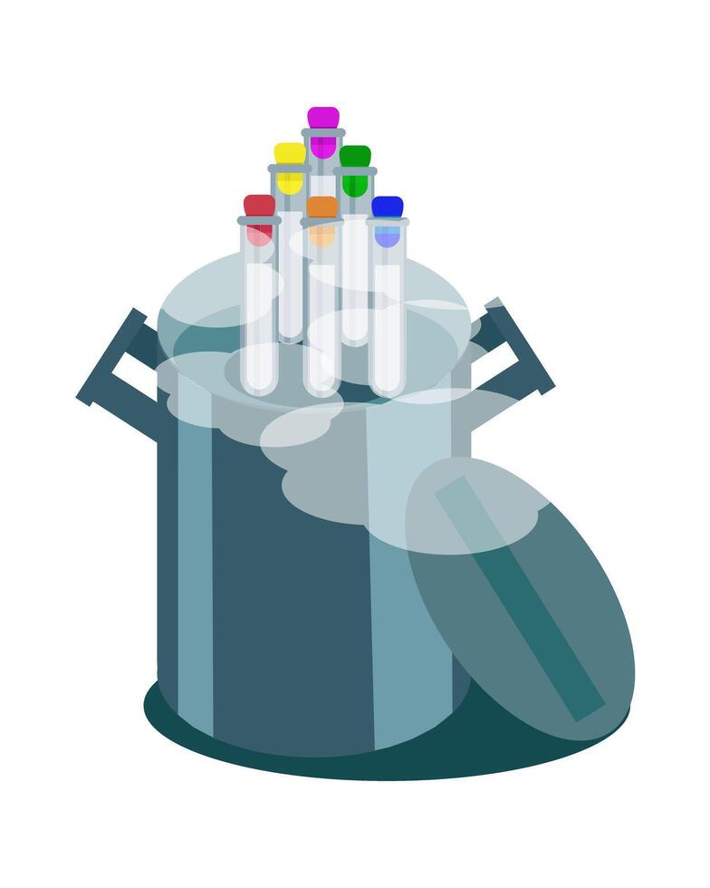 Canister with test tubes with frozen eggs, sperm, embryos vector