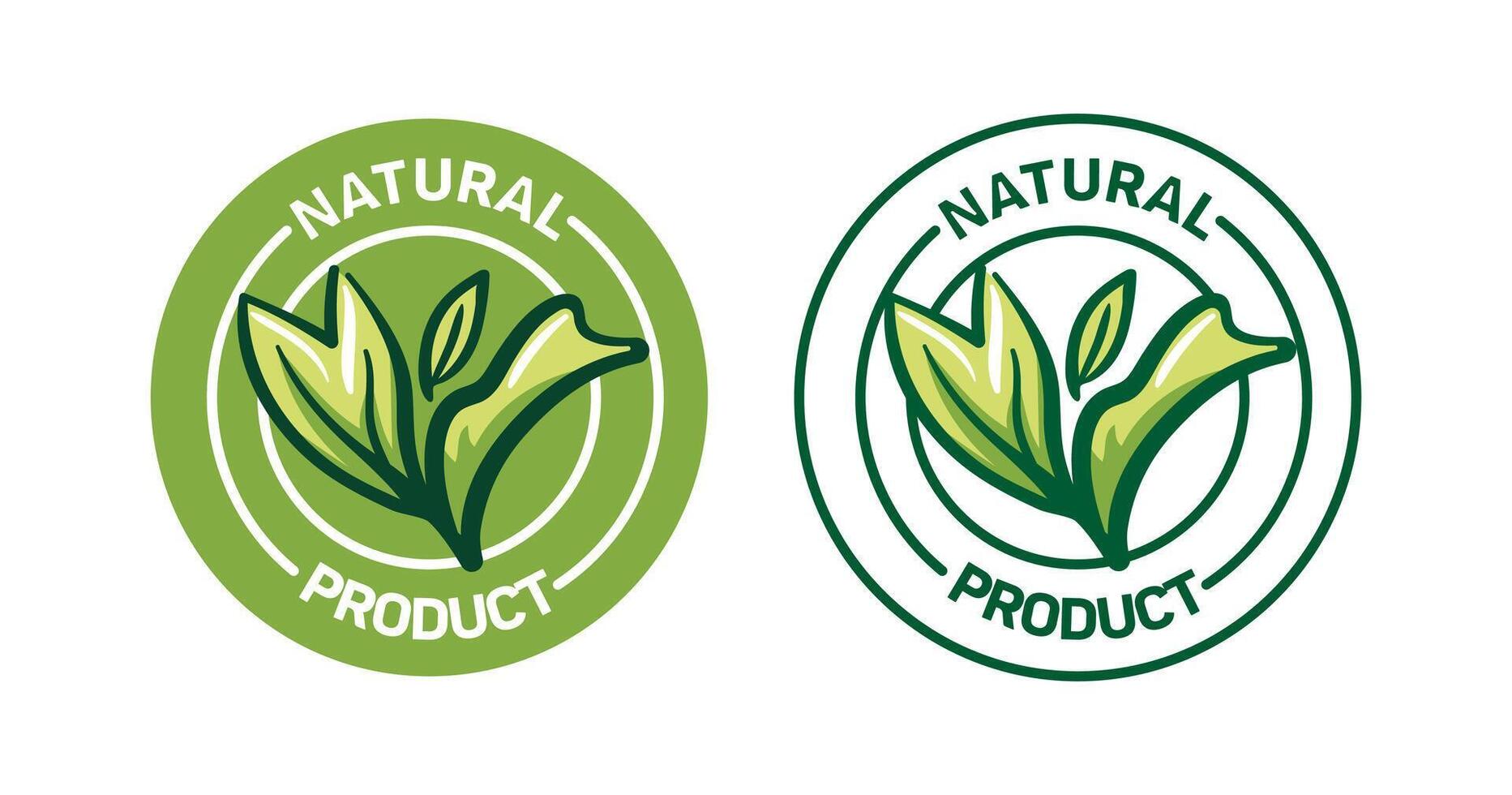 Natural product sticker set. illustration in sketch style. Green leaves of plants. Ecological local food. Organic natural products labels. vector