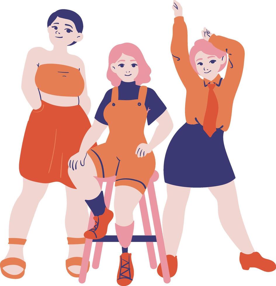 Beautiful three woman in different poses vector