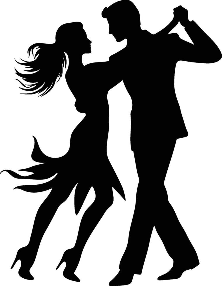 Couple dancing in black silhouette illustration on white background vector