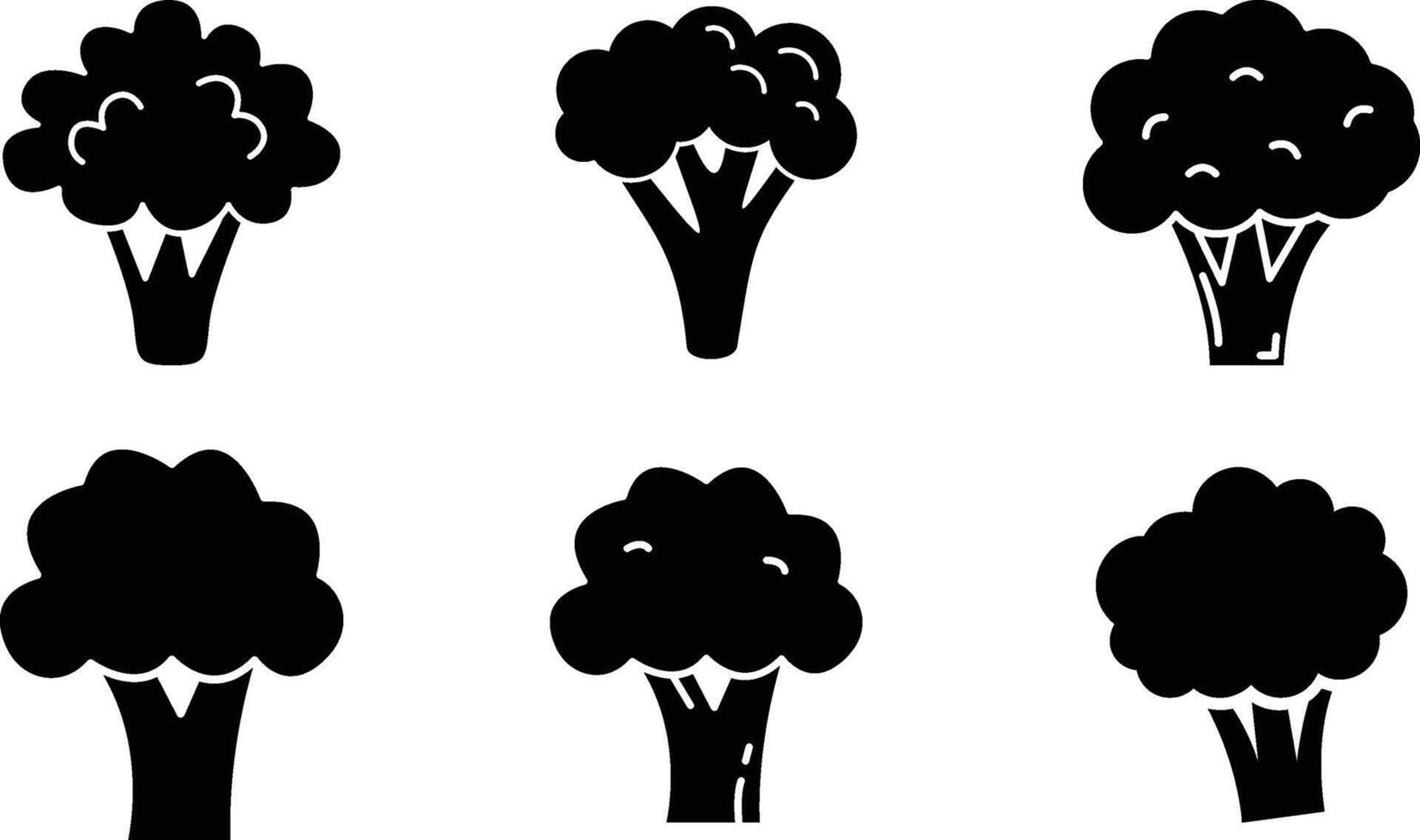 Set of Broccoli vegetable icon illustration. Black Broccoli logo design vector