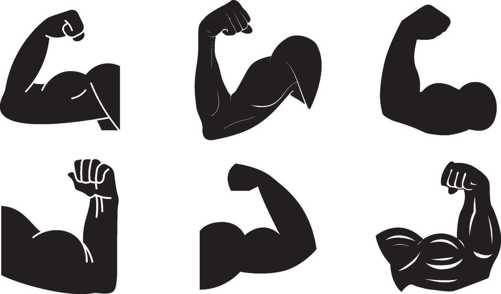 Strong arm biceps icon set illustration. Arm biceps silhouette art vector