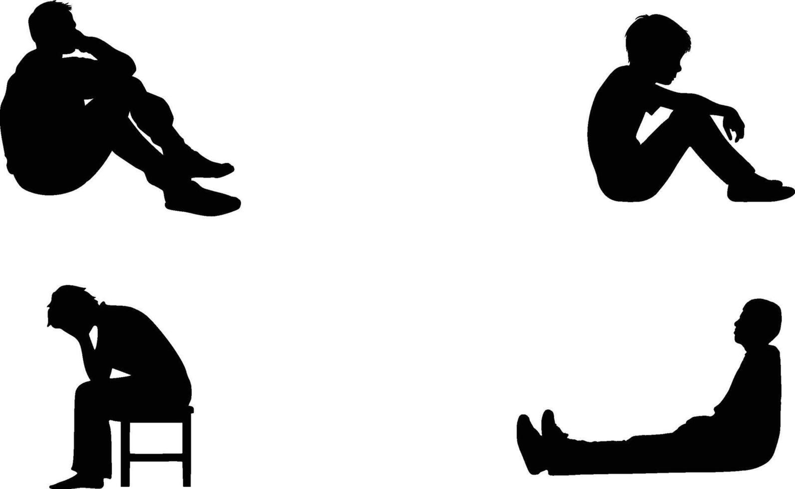 Set of Man in Depression silhouette illustration on white background vector