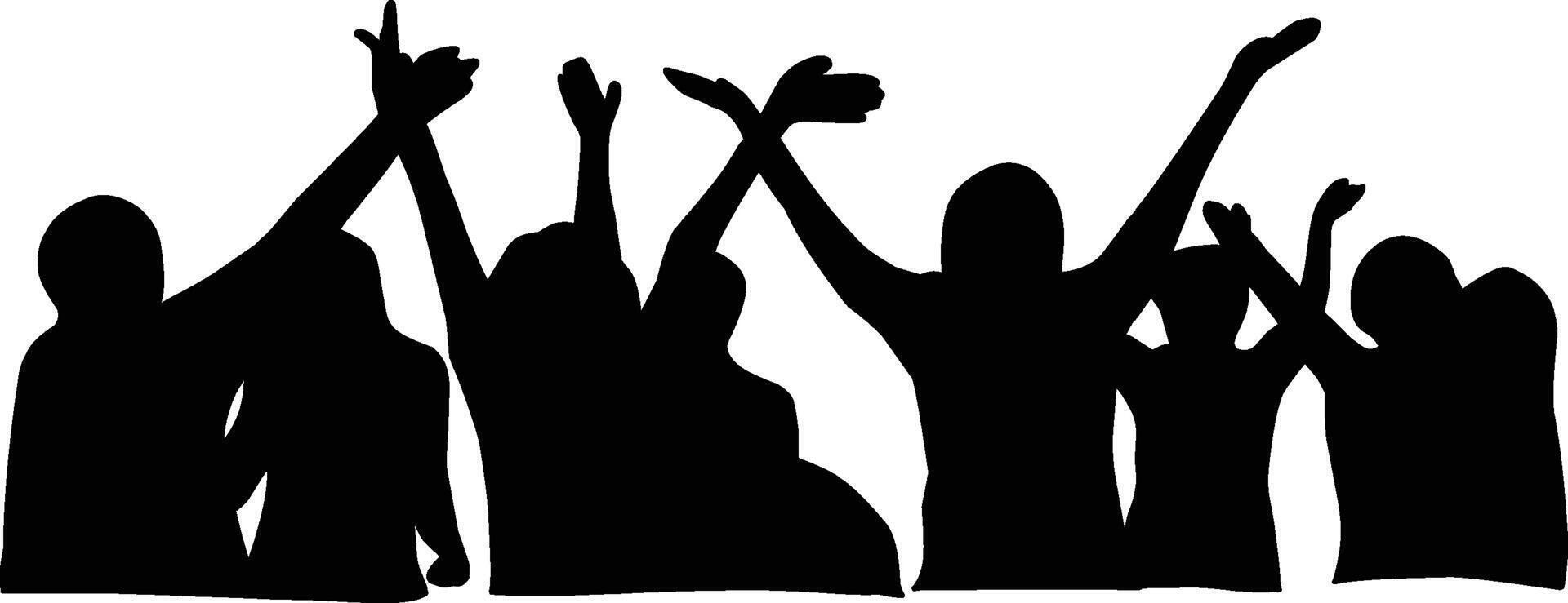 Group of cheerful crowds of people cheering applause. Party disco concert sport silhouette illustration vector