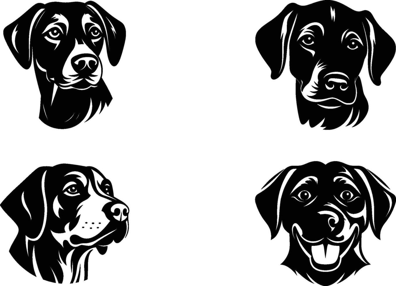 Set of dog head silhouette. Breeds pet set icon illustration on white background vector