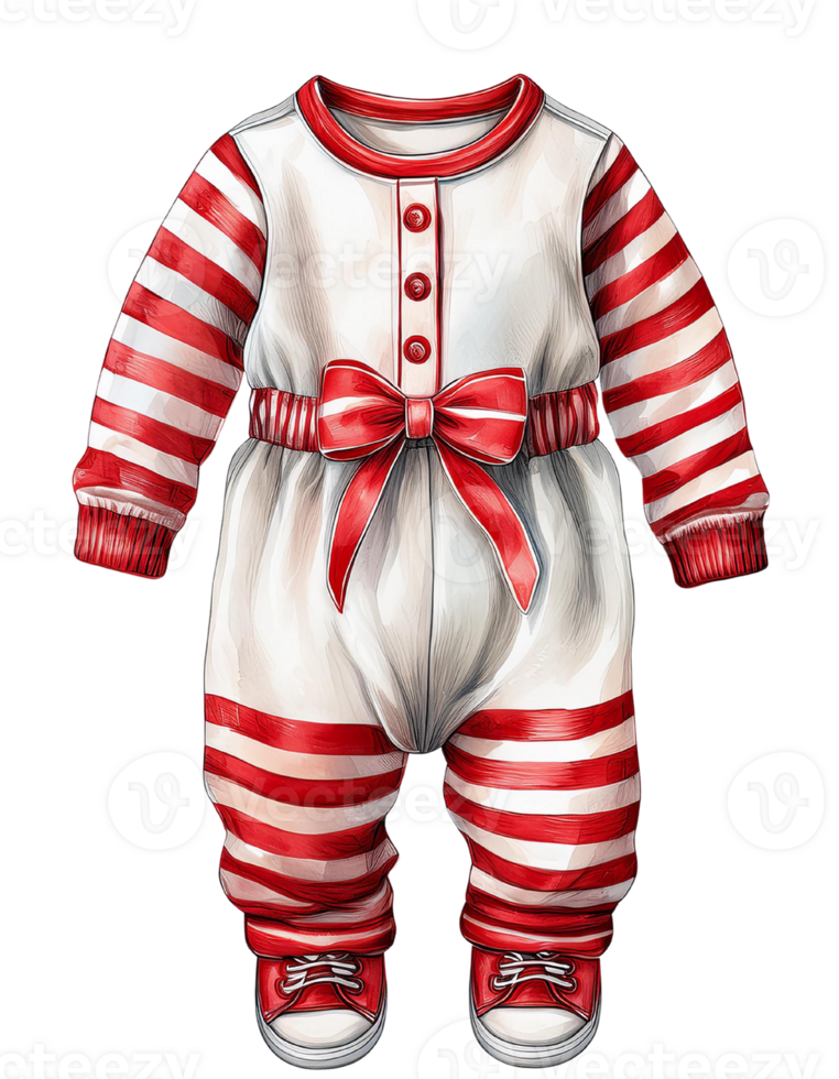 Red and white striped baby onesie with bow png