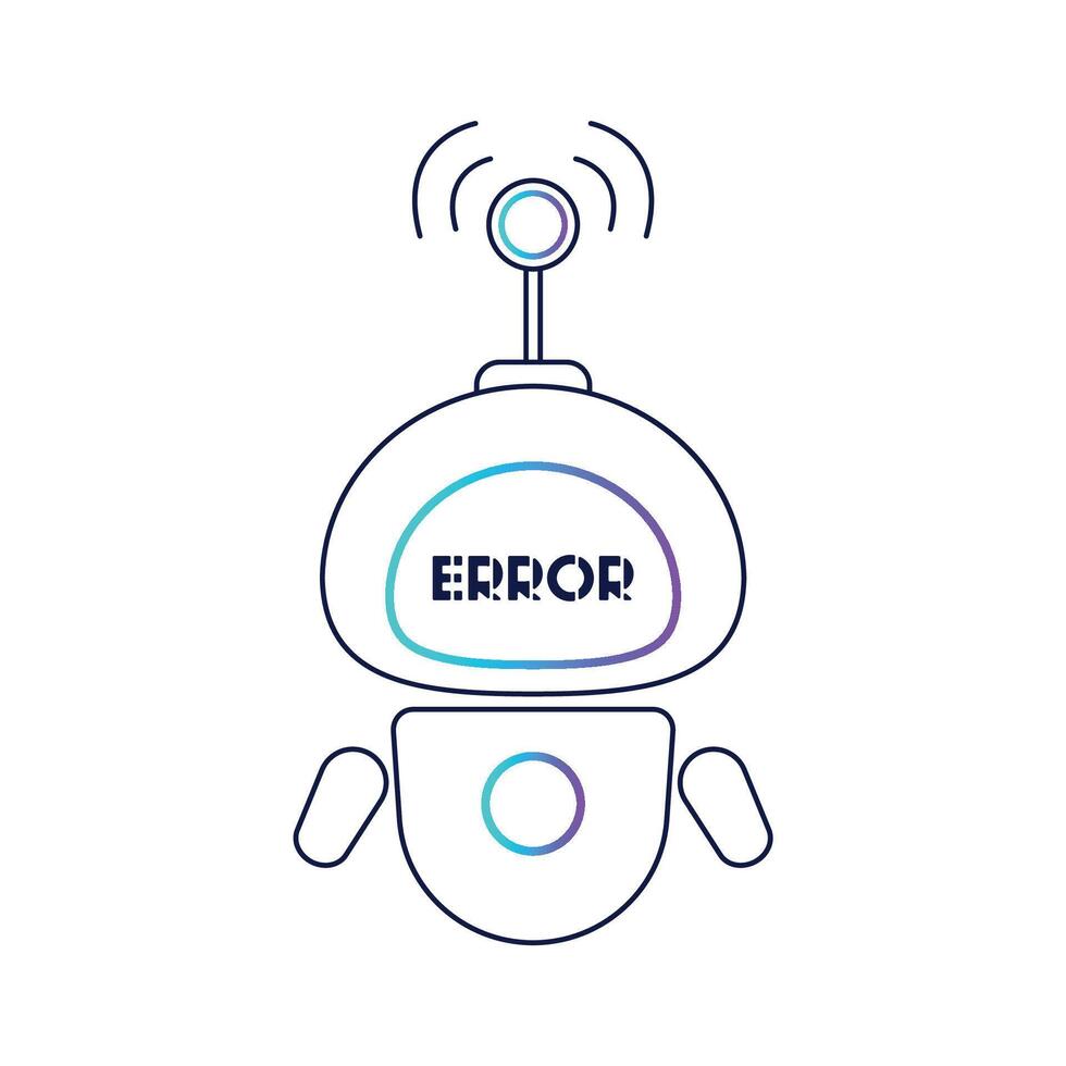 icon, logo of a cute robot with an error on the screen. A chatbot. The robot is a virtual assistant. vector