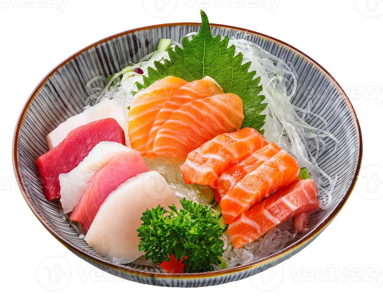 Fresh sushi assortment in a decorative bowl realistic photo png