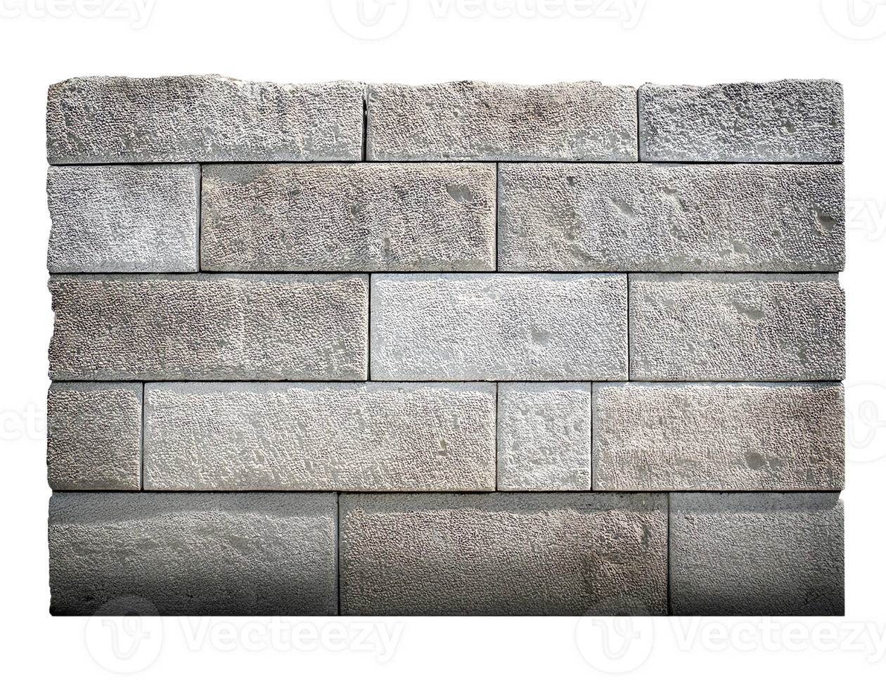 Concrete wall made of textured stone blocks, realistic photo png