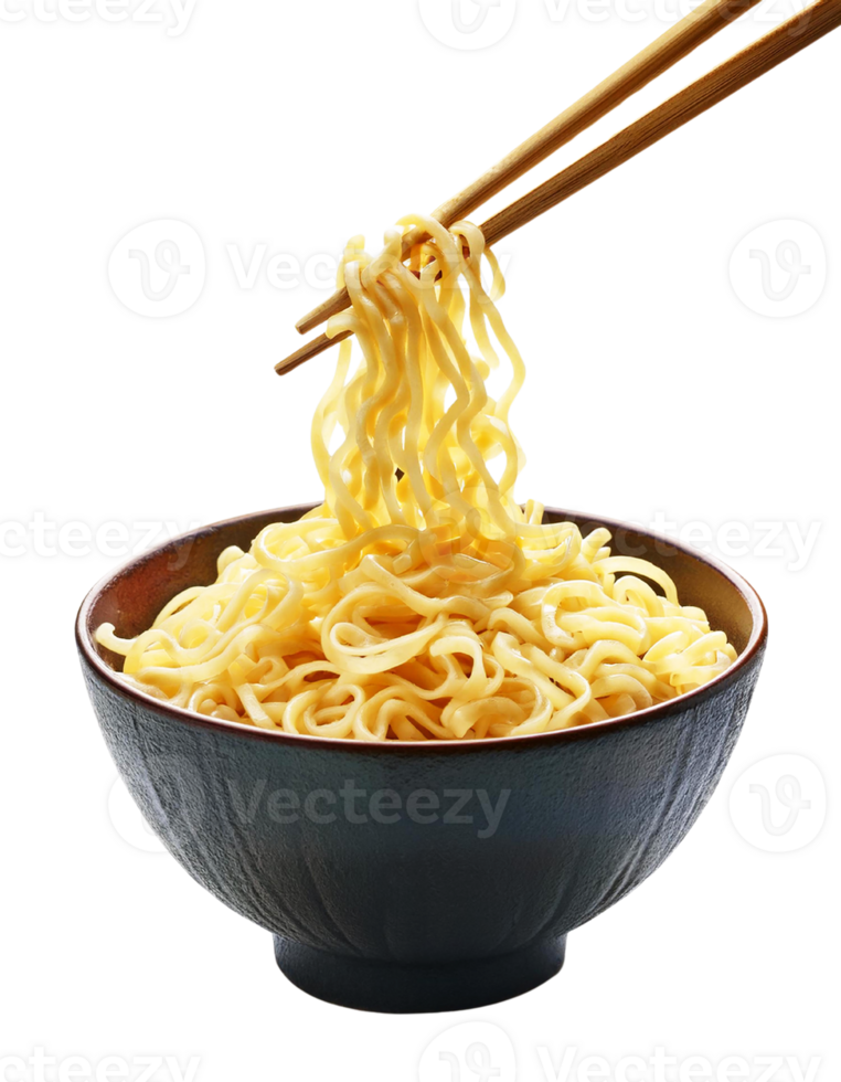 Delicious noodles in a bowl with chopsticks, ready to eat png