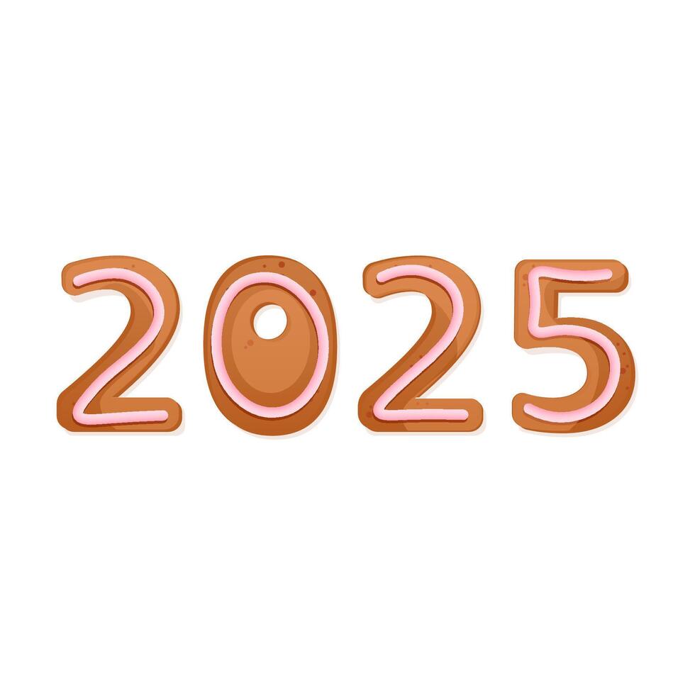 Christmas 2025 Numbers Decorated Gingerbread Cookies with Icing vector