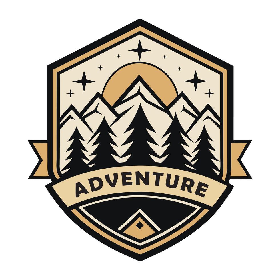 Pyramid of mountains with sky and sunset view logo illustration for t-shirt print vector