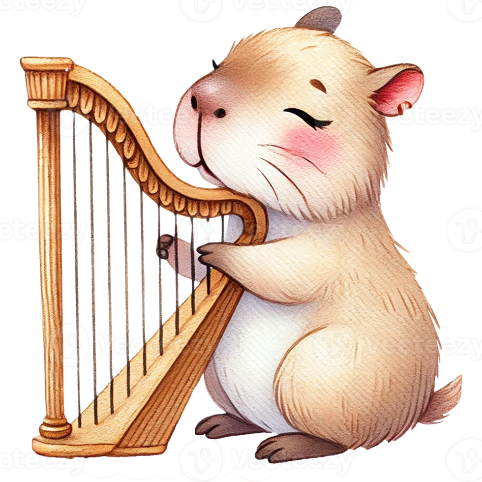 Cute Capybara playing a harp png