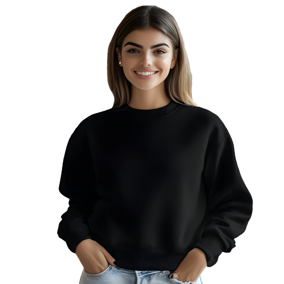 woman in black sweatshirt and jeans png
