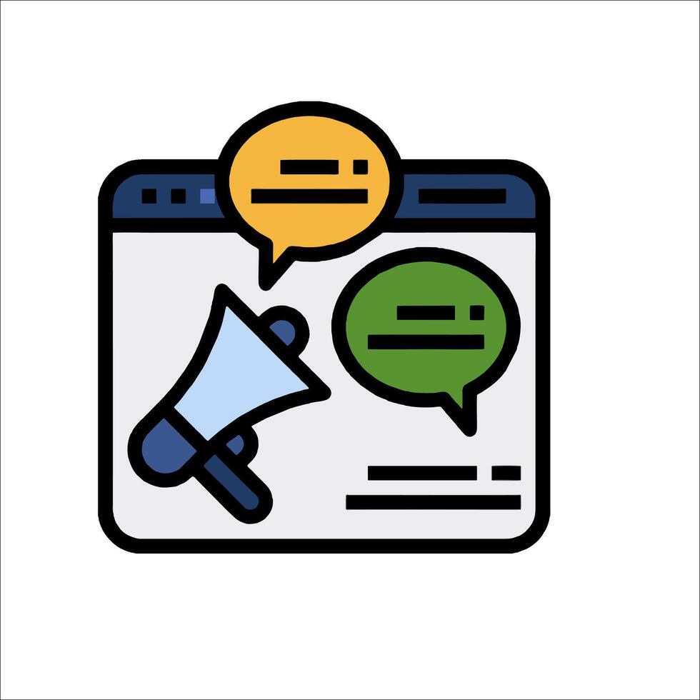 A megaphone and speech bubbles on a computer screen vector