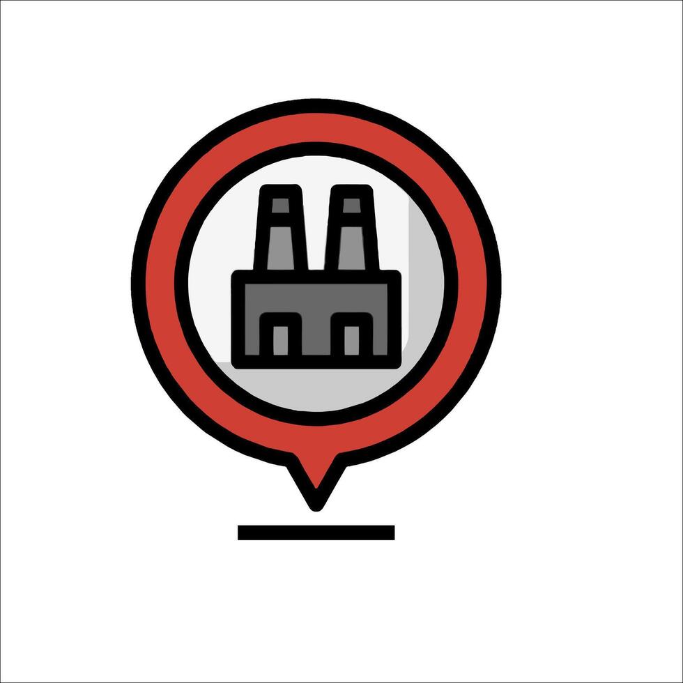 A red and black icon of a factory building vector