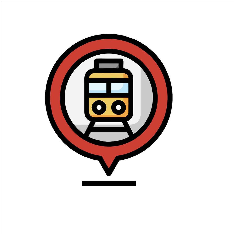 A train icon with a red circle around it vector