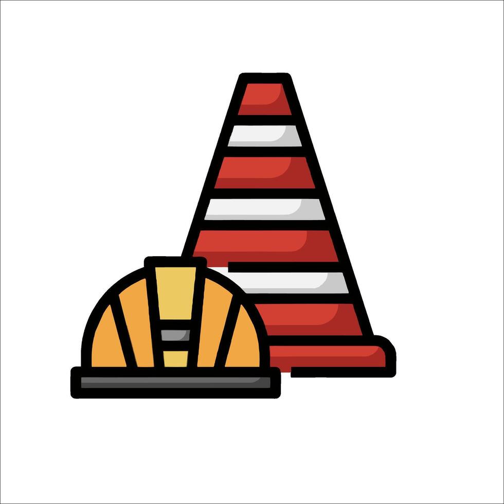 Construction helmet and traffic cone icon vector