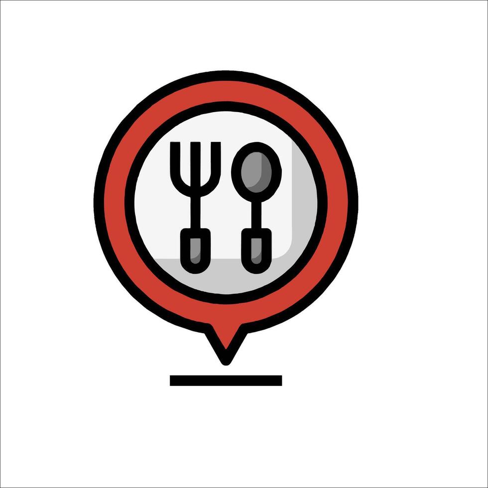 A red and white icon with a fork and spoon vector