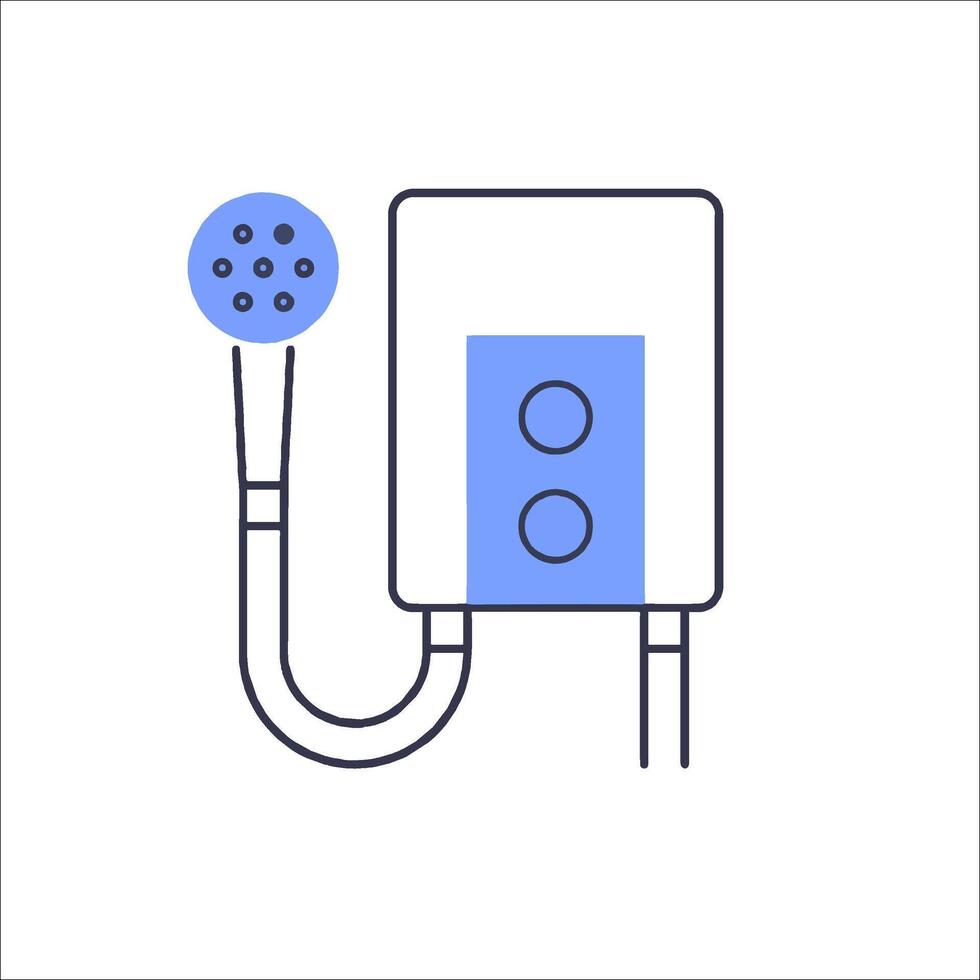 A blue and white icon of a shower head vector